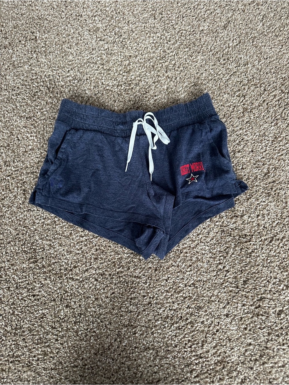 Under Armour Navy Blue Athletic Drawstring Shorts with White Tie